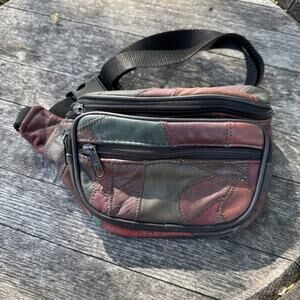Vintage 80s Patchwork Leather Waist Pack City Belt Bag Fanny Unisex Multicolor